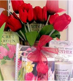 A gift arrangement with fresh tulips