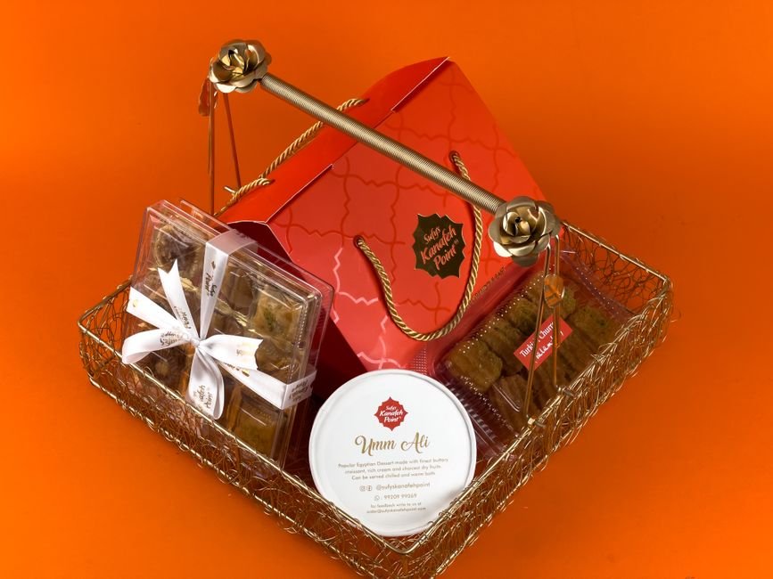 Luxurious gift basket with chocolates and pralines