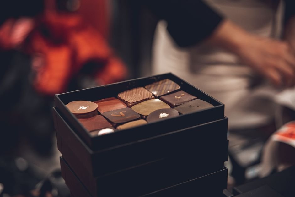 An assortment of chocolate squares similar to Ghirardelli Squares