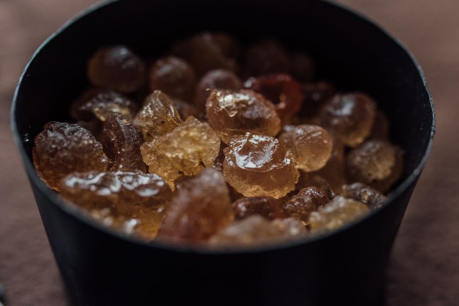 Crystallized ginger candy pieces in a bowl